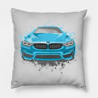 Blue Sports Car Illustration in Watercolor style Pillow