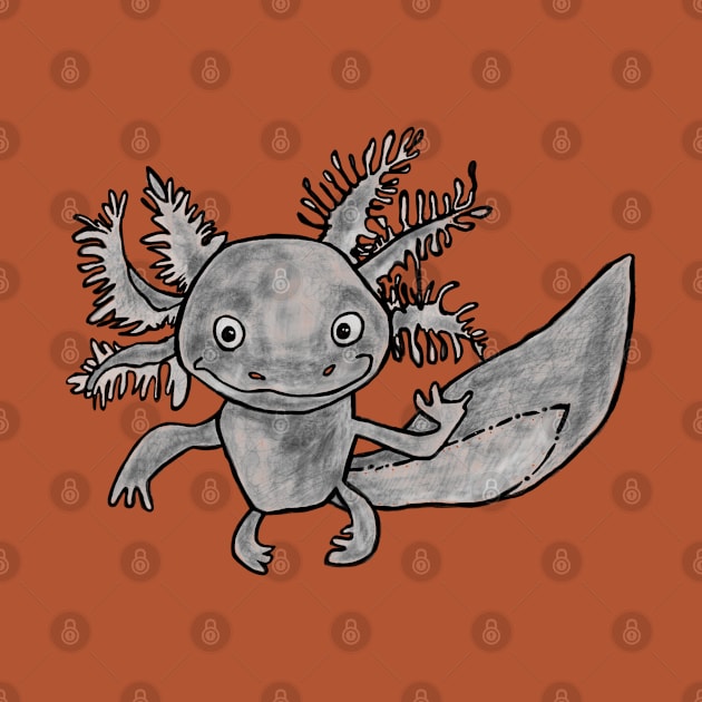 Axolotl Art, Gray Axolotl by badlydrawnbabe