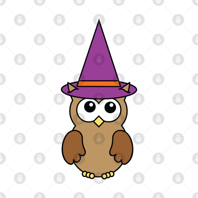 Cute Owl Dressed as a Witch with Purple and Orange Hat by PLLDesigns