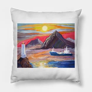 Lighthouse and ship Pillow