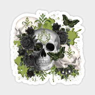 ABSINTHE DREAMS VINTAGE GOTHIC SKULL WITH BLACK ROSES Magnet