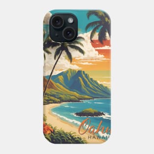 Oahu Hawaii Modern Travel Poster Vintage Style Phone Case