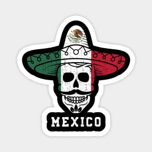 Mexico Flag Skull - Mexican Sombrero Hat Magnet