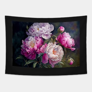 Watercolor Painting of Pink Peonies Tapestry