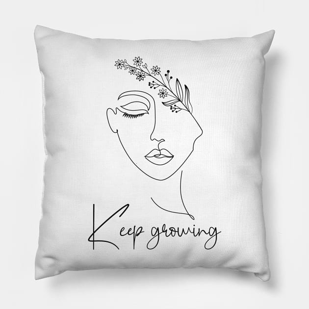 Keep Growing, Flowers Gift For Women, Plant Mom Gift, Gift for Grandmother, Flower Lovers Gift Pillow by Modern Art