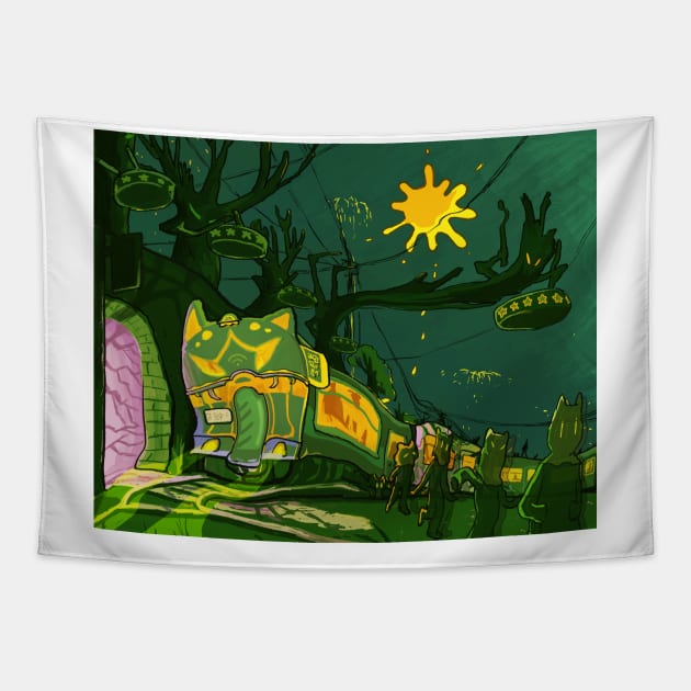 Cat Ghost Train Tapestry by koshop