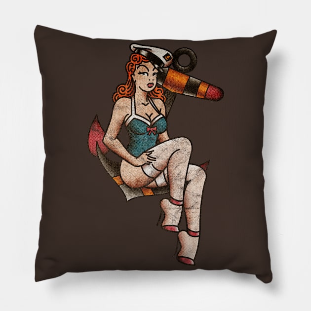 OldSalt American Traditional Bikini Pinup Girl Distressed Pillow by OldSalt