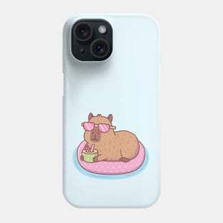 Funny Capybara Chilling On Pink Pool Float Phone Case