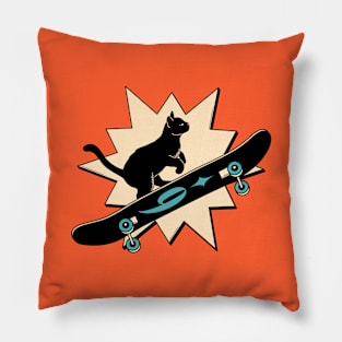 Cool Skater Black Cat in orange Pillow