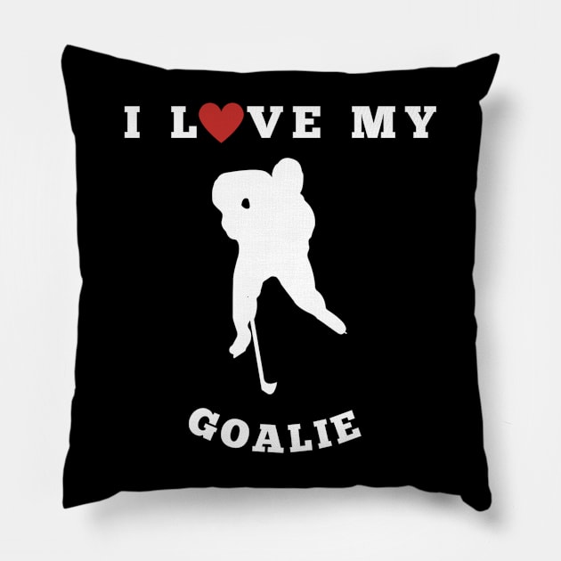 I Love My (Hockey Player Graphic) Goalie Pillow by OFT Designs