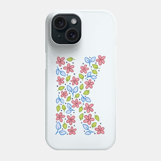 Floral Monogram Letter K - pink and blue Phone Case by SRSigs