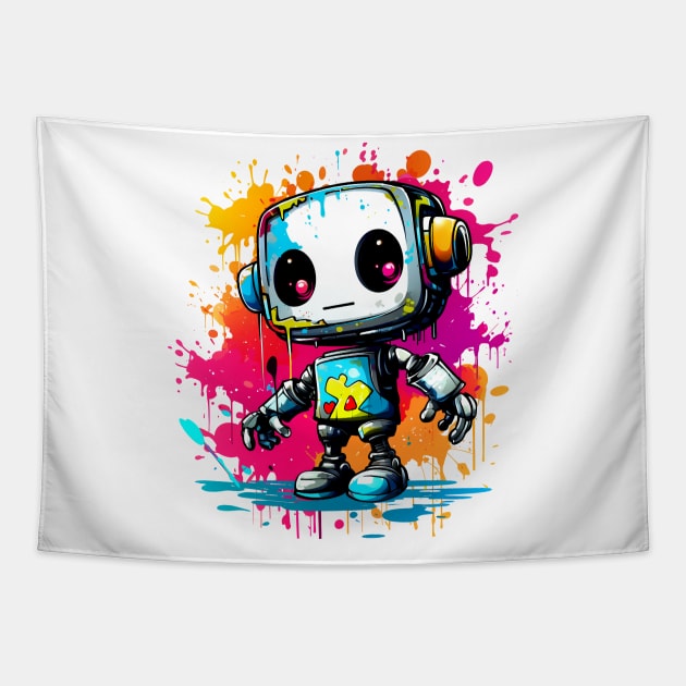 Cute cartoon Robot. Funny cyborg. Tapestry by AndreKENO