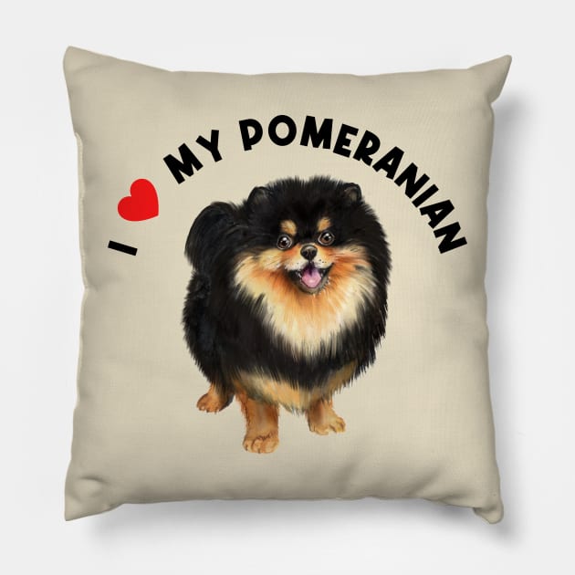 I Love My Pomeranian Cute Pomeranian Puppy Dog Pillow by AdrianaHolmesArt