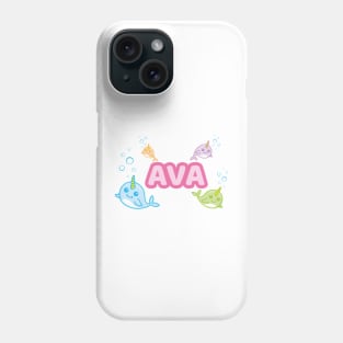 Personalised 'Ava' Narwhal (Sea Unicorn) Design Phone Case