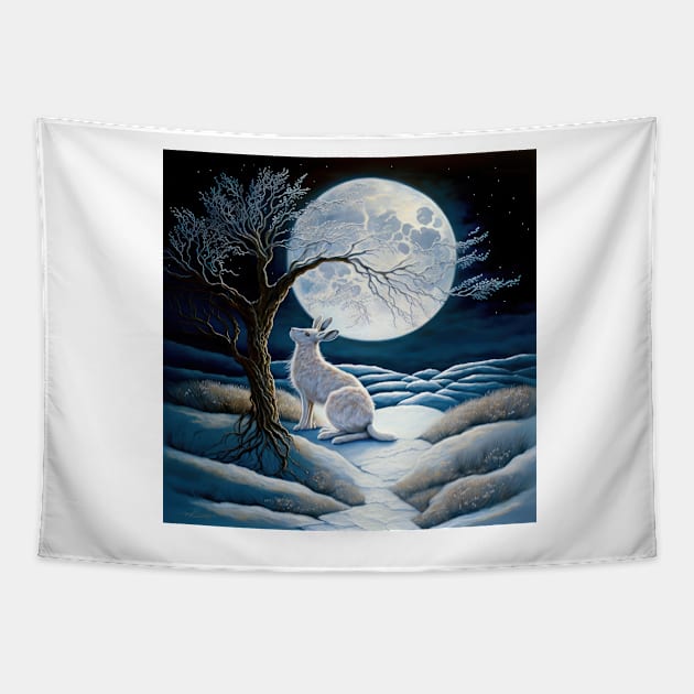 Hare, Pagan Hare, Pagan Art, Moon, Animal, Tapestry by thewandswant