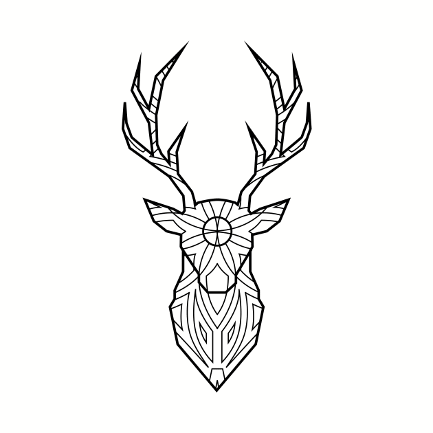 Geometric Deer Head - Black Lines by Shapetrix