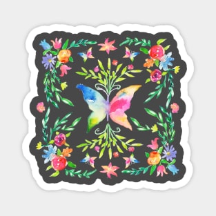 Watercolor butterfly and flowers Magnet