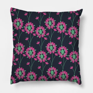 Green and Pink Flowers Seamless Pattern Pillow