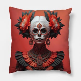 orange girl dia de los muertos Pillow