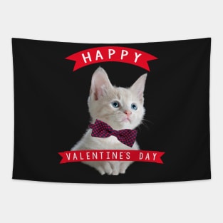 Lovely Cat With Red And Blue  Bow Tie Happy Valentine's Day Tapestry