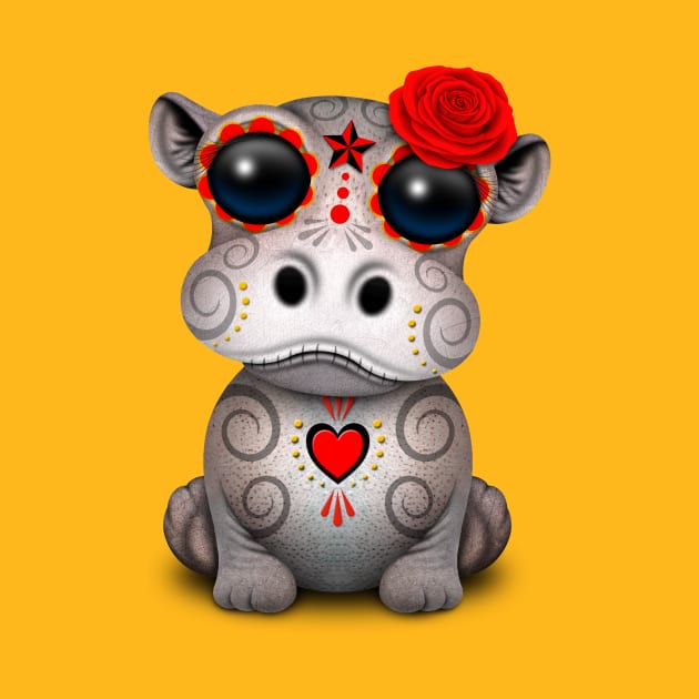 Red Day of the Dead Baby Hippo by jeffbartels