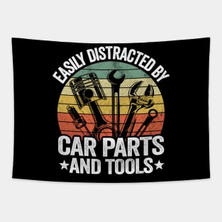 Easily Distracted By Car Parts And Tools Funny Mechanic Tapestry