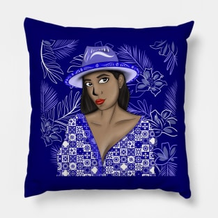 the muse woman from panama sunset beach in ecopop talavera mexican art Pillow