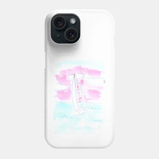 Yacht, ship, sports, ocean, sea, water, vacation, recreation, transportation, travel, watercolor, watercolour, hand drawn, drawing, illustration, Phone Case