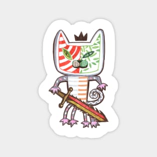 Black-crowned cat warrior illustration with with a sword Magnet