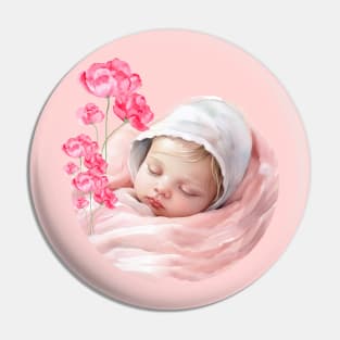 Cute Girl Baby Girl With Pink Wild Flowers . Pin