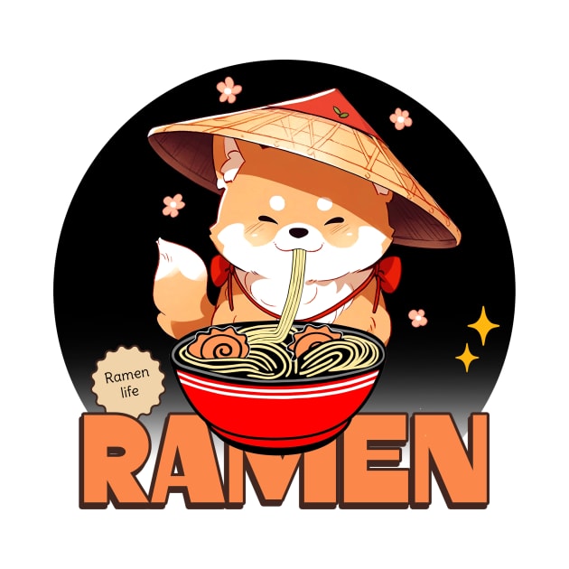 Ramen Lovers Kawaii Dog Eating Ramen Noodles by SartorisArt1