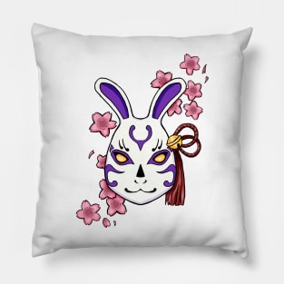 Blossoming Habits: A Cherry Blossom Japanese Mask Purple Pillow