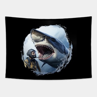 Shark and Diver Tapestry