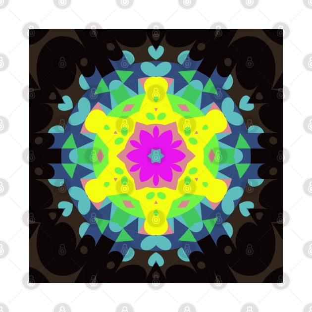 Retro Mandala Flower Pink Yellow Blue and Green by WormholeOrbital