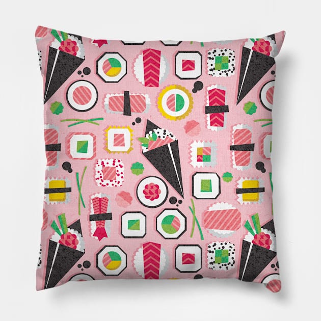 Paper cut geo sushi // pattern // pastel pink background Pillow by SelmaCardoso