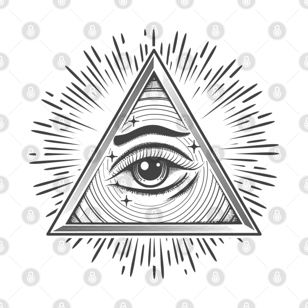 All seeing Eye in Triangle. Freemasonry occult Symbol in engraving style. Vector illustration by devaleta