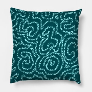 Textured Aqua Doodle on Teal Abstract Pillow