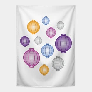 Lanterns | Mid Autumn Festival | Purple Blue Orange | White Tapestry