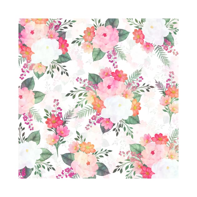 Pink Watercolor Flowers White Design by NdesignTrend