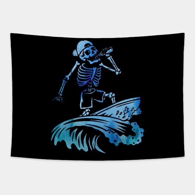 Surfing Skeleton Tapestry by Dominic Becker