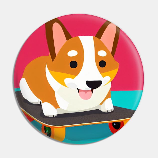 Skateboarding Corgi Dog Pin by nicecorgi