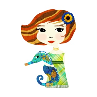 Girl with Blue Seahorse / Fiona & Fosse T-Shirt