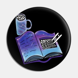 Magical book with a cup of coffee. Pin