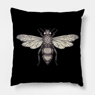 Vintage Boho Biological Flying Insect Illustration Pillow