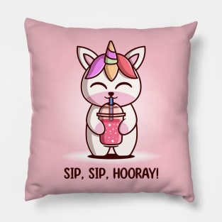 Cute Kawaii Unicorn Drinking Smoothie Pillow