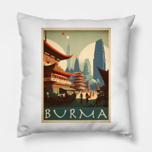 Burma Vintage Travel Art Poster Pillow