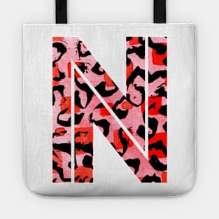 Abstract Letter N Watercolour Leopard Print Alphabet Red Tote