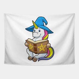 Unicorn as Wizard with Book & Hat Tapestry