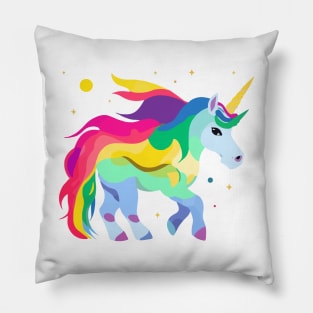 Magical and Colorful Unicorn Illustration Pillow