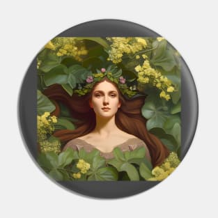 Spring Equinox Beautiful Woman Surrounded By Spring Flowers and Leaves Pin